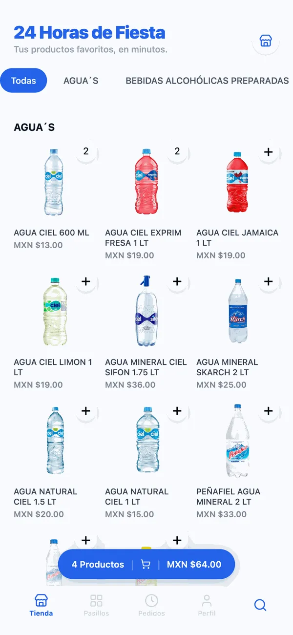 Tienda pública de ill1 en el celular, con productos y carrito de pedido